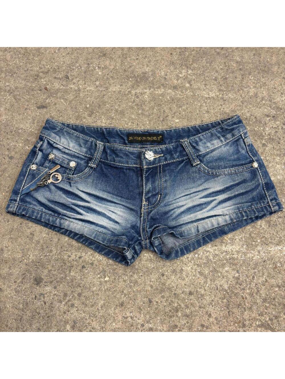 Vintage Y2K Low Rise Denim Micro Shorts Whiskered